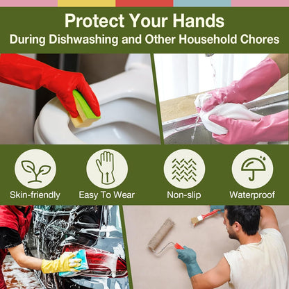 Rubber Cleaning Gloves 5 Pairs Kitchen Dishwashing Gloves Reusable for Household Washing Dishes Cleaning Gardening, Non-Slip Water Resistant Dish Gloves for Women Men Medium
