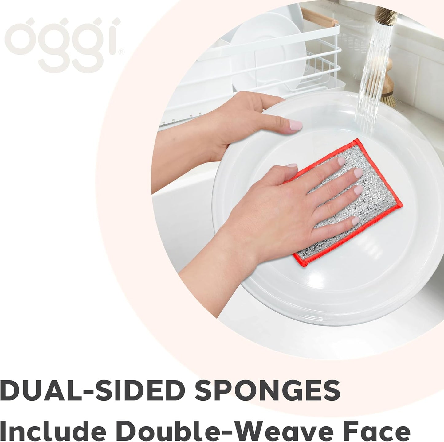 OGGI Bambou Odor-Free Scrubbing Sponges - Natural Scrub Sponges for Dishes, 91% Bamboo-Derived Rayon Cellulose Fiber, Reusable, Absorbent, Durable Scrubbers, Non-Scratch, Washable - 3 pcs, 7x4