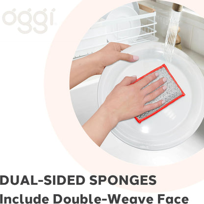 OGGI Bambou Odor-Free Scrubbing Sponges - Natural Scrub Sponges for Dishes, 91% Bamboo-Derived Rayon Cellulose Fiber, Reusable, Absorbent, Durable Scrubbers, Non-Scratch, Washable - 3 pcs, 7x4