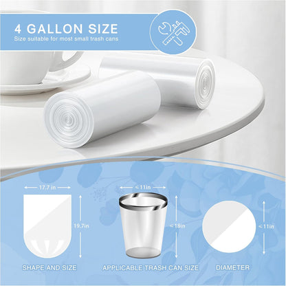 Small Trash Bags 2.6 Gallon-108 Count Leakage-Proof Strong, Small Mini Garbage Bags for Bathroom, Bedroom, Office, White Small Trash Can Liners