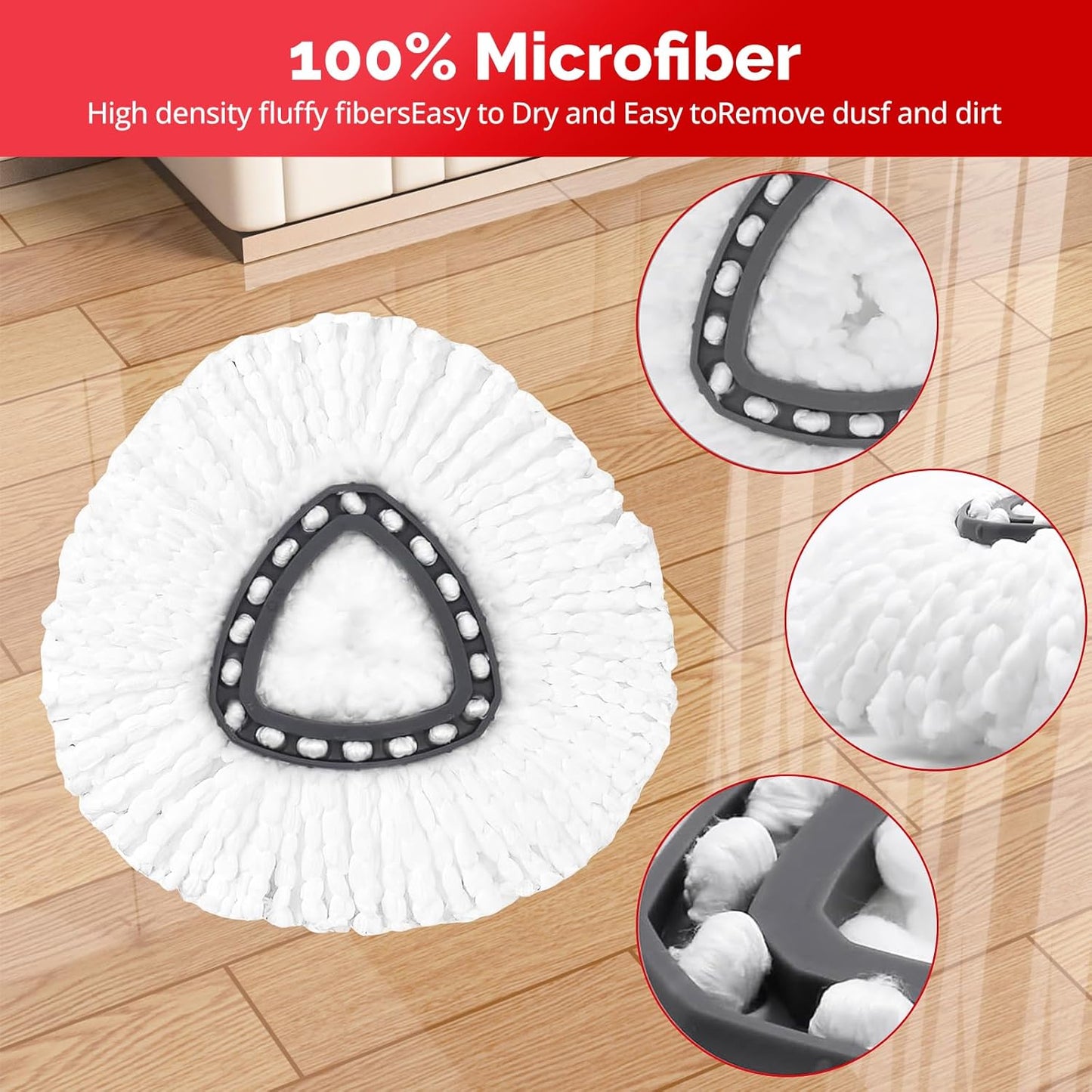 O-Cedar Spin Mop Head, Base, Handle Replacement for EasyWring 1 Tank System, 4 Microfiber Mop Refills, 1 Base and 30-58in Handle Set Combo, White