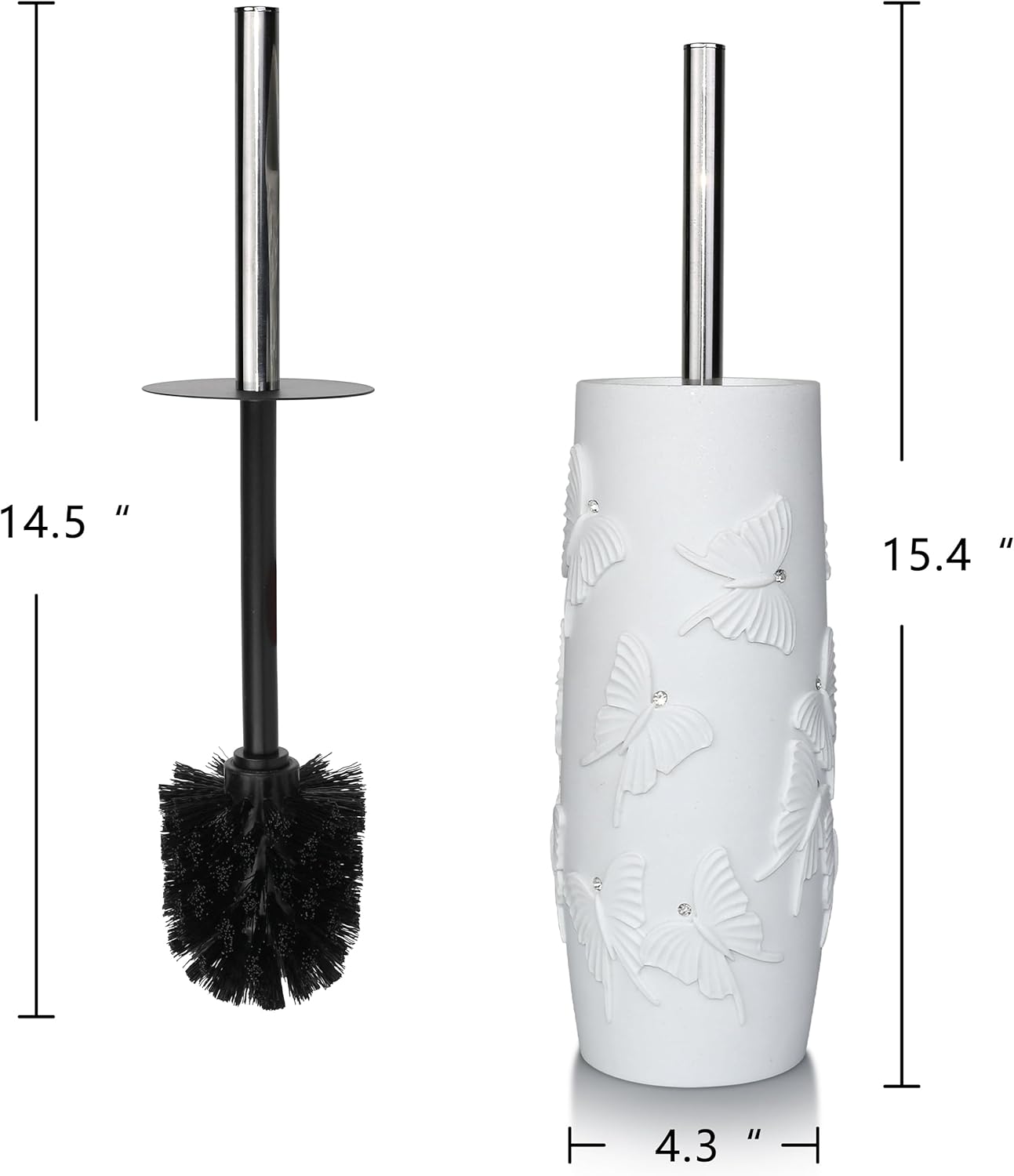 White Floral Branches Design Resin Toilet Bowl Brush and Holder Set, Elegant Bathroom Cleaning Tool with Durable Bristles, Compact and Functional