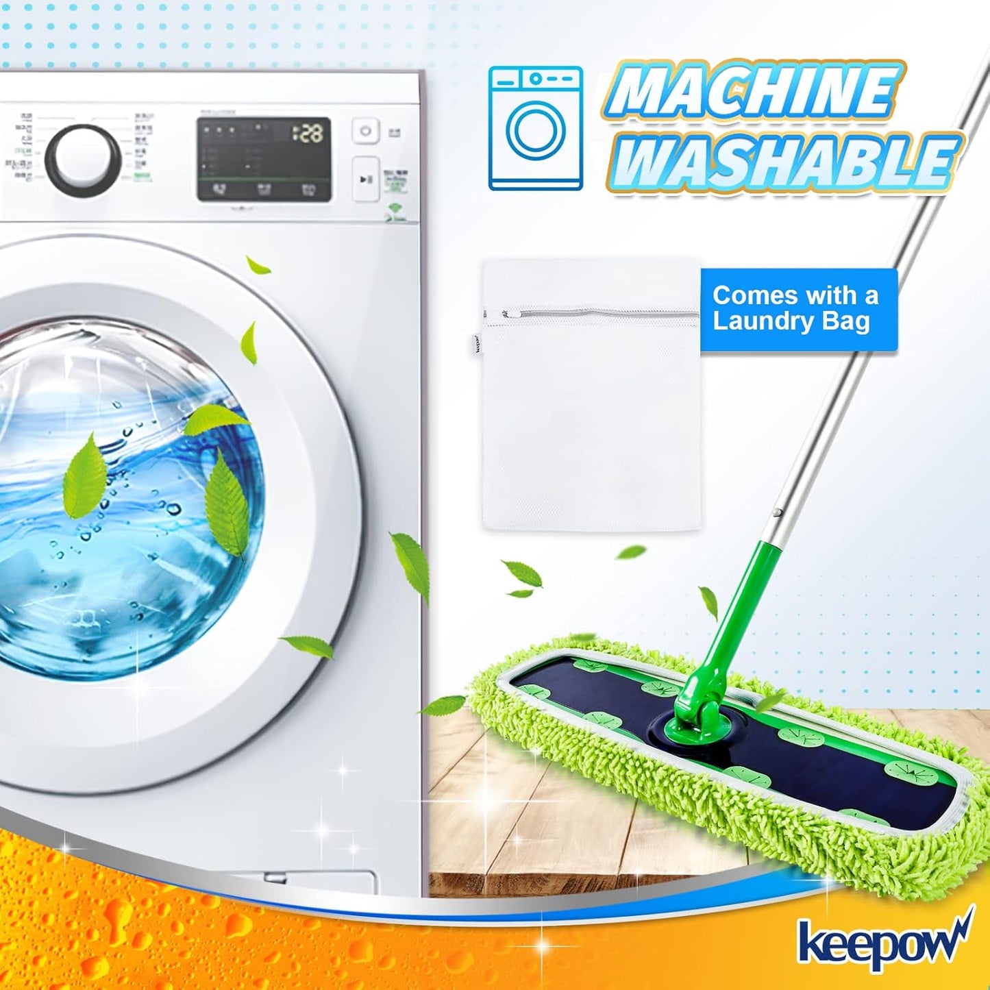 KEEPOW Reusable XL Mop Pads Compatible with Swiffer XL Sweeper, X-Large Dry Sweeping Cloths, Wet Mopping Cloths, Washable Microfiber XL Wet Pads Refills for Surface/Hardwood Floor Cleaning, 4 Pack