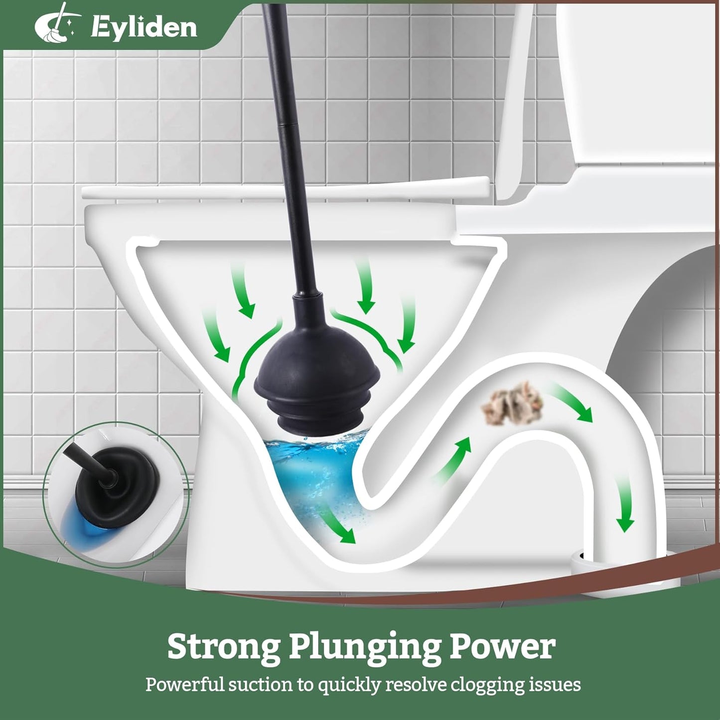 Eyliden Toilet Brush and Plunger Combo Set | 2-in-1 Disposable Toilet Bowl Wand Kit with 10 Refill Heads, Toilet Plunger, Compact Storage Holder | Bathroom Cleaning System for Home, White