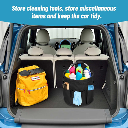Qivine 17L Cleaning Caddy with Handle, Cleaning Supply Caddy Foldable Tool Bag Cleaning Products Organizers Portable Cleaning Bucket Organiser for Storing Towels(Blue)