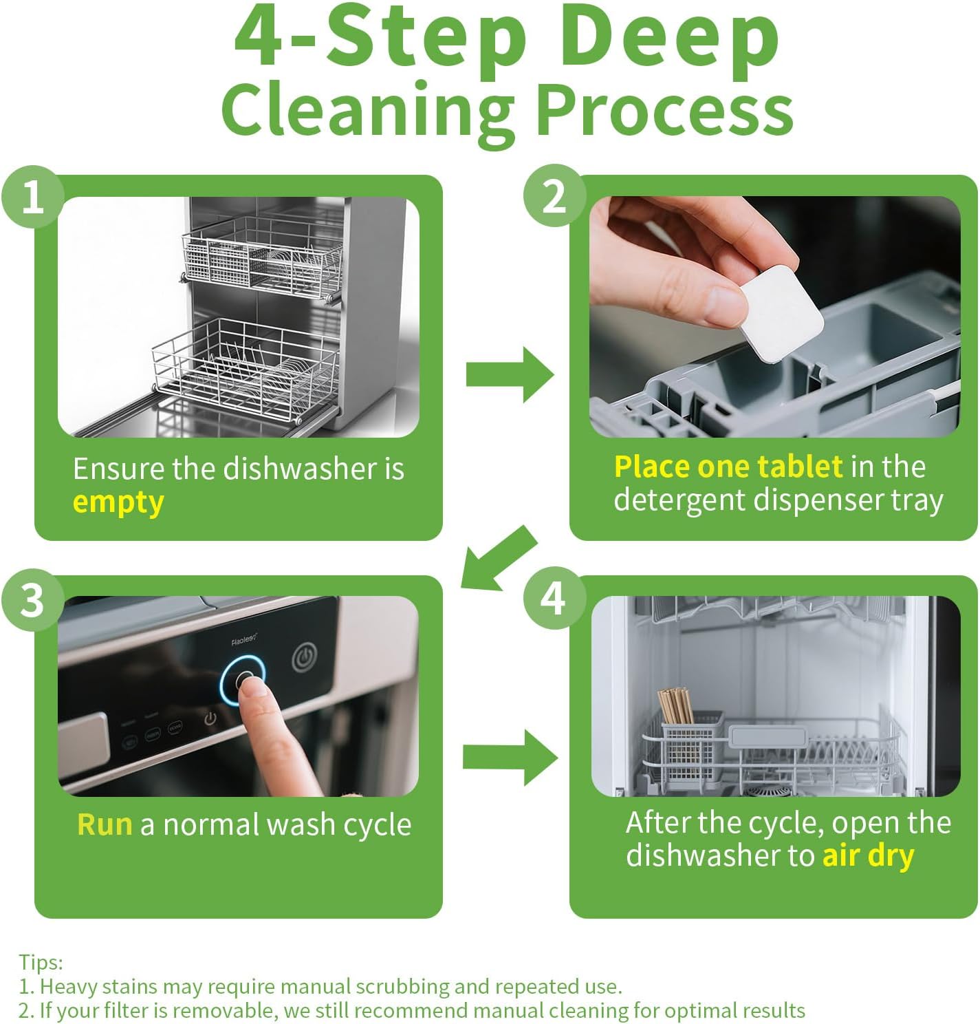 ORIENTLEAF Dishwasher Cleaning Tablets, Lemon Scent 9 Month Supply, Dishwasher Cleaner and Deodorizer, Dish washer Descaler
