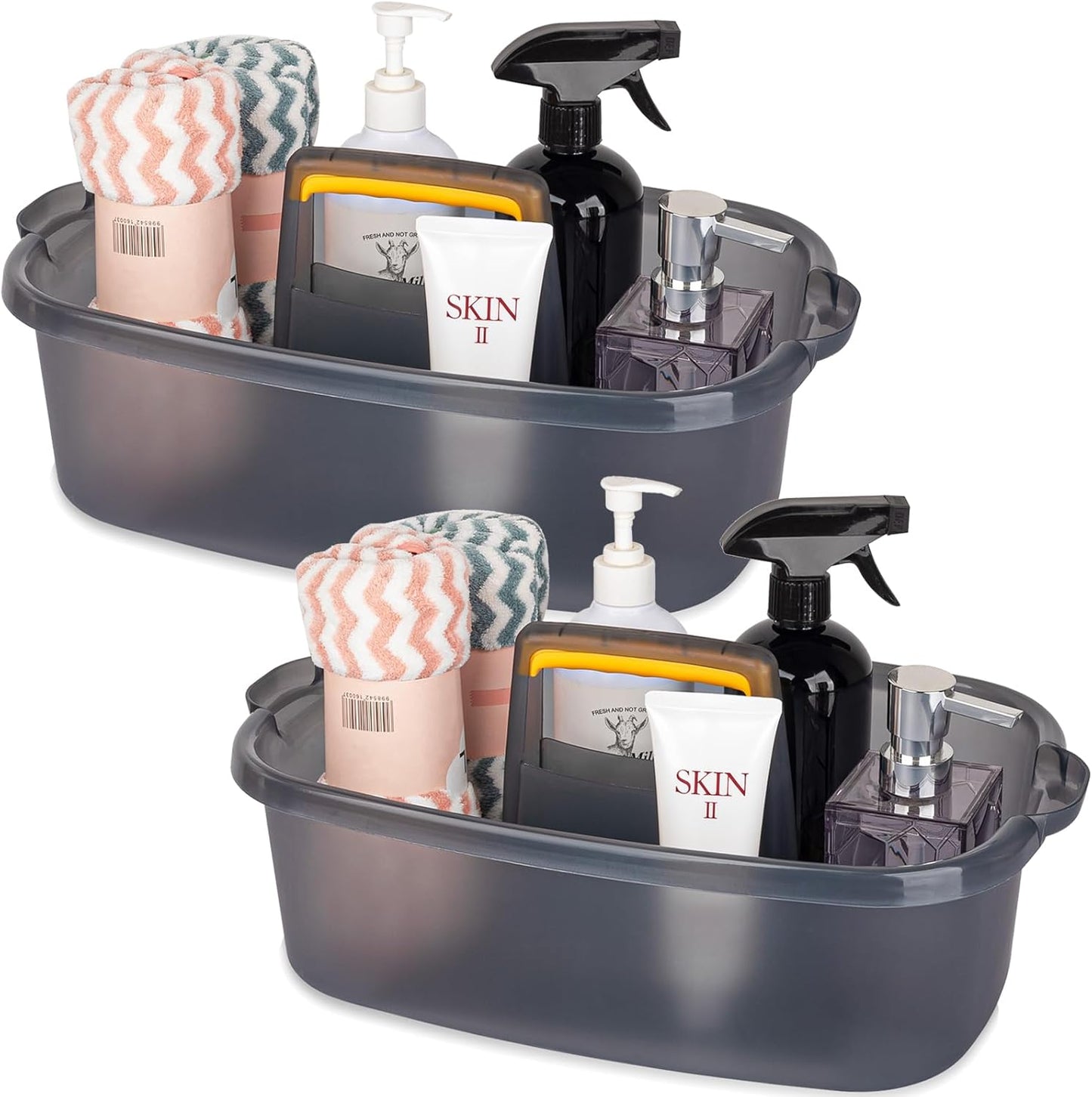 Large Cleaning Supplies Caddy Portable Shower Basket Supply Organizer with Handle Plastic Bucket Tool Storage for Bathroom, Bedroom, Kitchen, College Dorm, Garden, Dark Gray 2 Pack