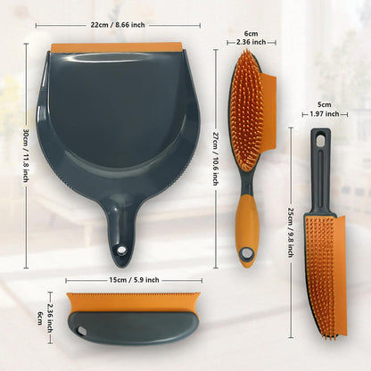 Paws & Co. Pet Hair Remover for Dogs Cats - 4-in-1 Cleaning Kit with Grooming Brush, Massage Comb & Dustpan - Fur Cleaner for Furniture, Carpet, Car, Sofa
