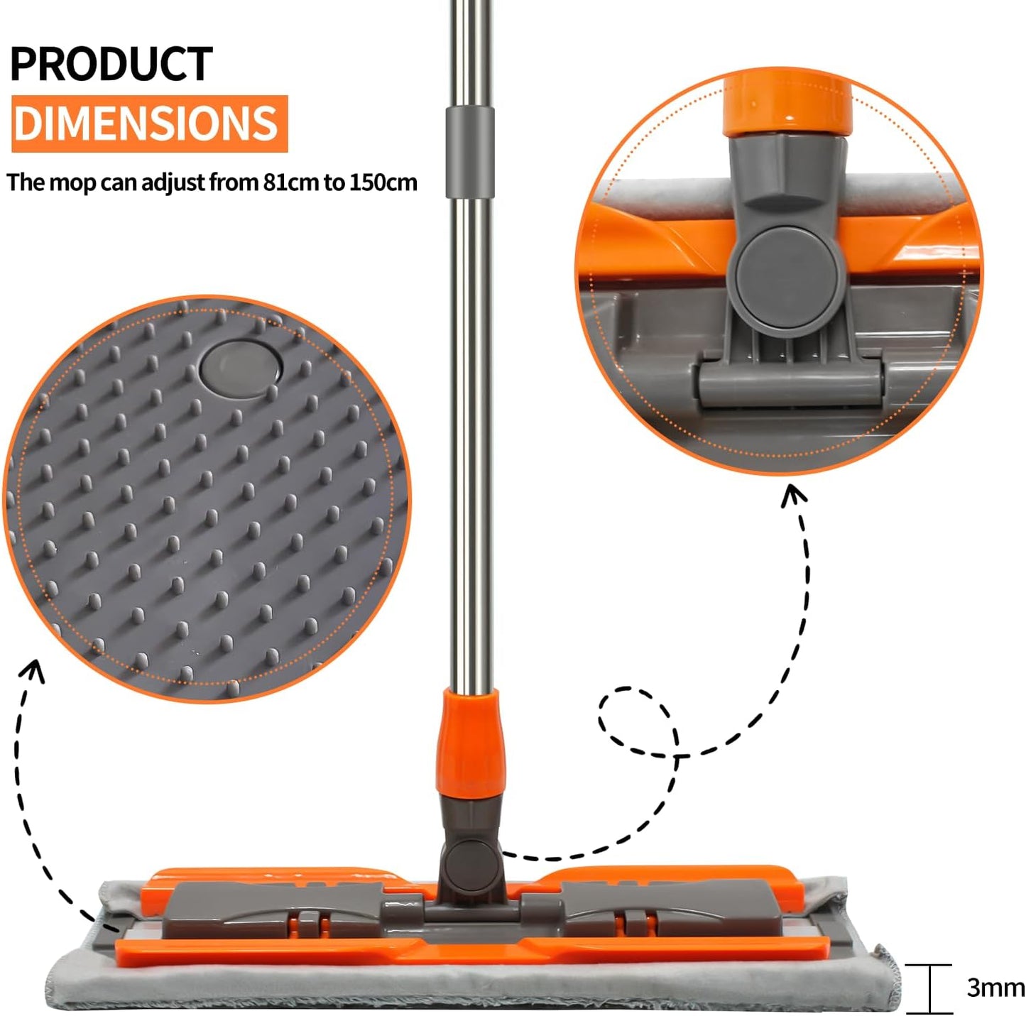 57-inch Microfiber Flat Mop with Stainless Steel Telescopic Handle and 4 Washable Mop Pads for Wet and Dry Cleaning of Hardwood, Tile, Laminate, and Vinyl Floors Scratch-Resistant Professional Mops