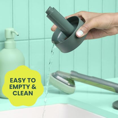 Brite by Scotch-Brite Palm Scrubber with Drain + Dry Stand, Household and Kitchen Sponge for Washing Dishes with Comfy Grip, 1 Scrub Sponge with Soap Dispenser