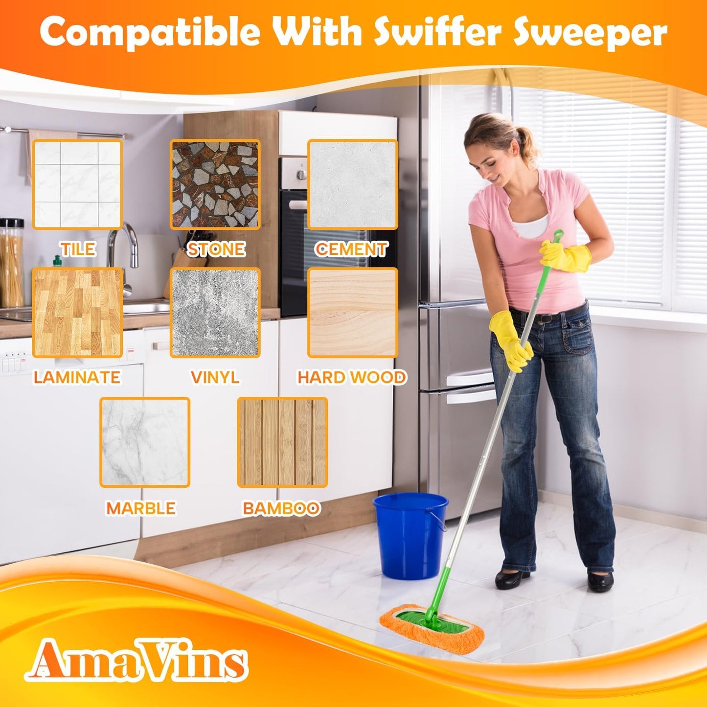 AmaVins 5 Pack Reusable Microfiber Mop Pads Compatible with Swiffer Sweeper Mop, Wet and Dry Flat mop Cover, Washable Mop Pads for Surface/Hardwood Floor Cleaning (Mop is Not Included)