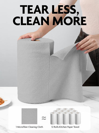 Fantasticlean Microfiber Cleaning Cloth Roll -75 Pack, Tear Away Microfiber Towels, 12" x 12", Reusable, Washable, Scratch Free, Ultra Absorbent Dishcloth for All-Around Cleaning Supplies (White)