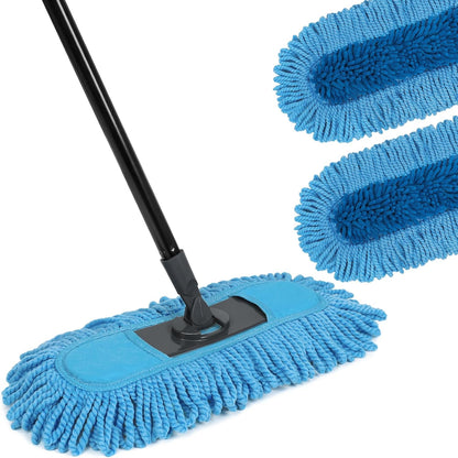19 Inch Dust Mops for Floor Cleaning with 2 Mop Refill Pads Floor Duster with 58” Long Handle Microfiber Sweeper for Hardwood Tile Baseboard