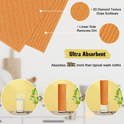 MoLKENE Swedish Dish Cloths - 10 Pack Reusable Kitchen Dishcloths - Ultra Absorbent Dish Towels for Washing Dishes - Cellulose Sponge Cloth Cleaning Rag - Assorted