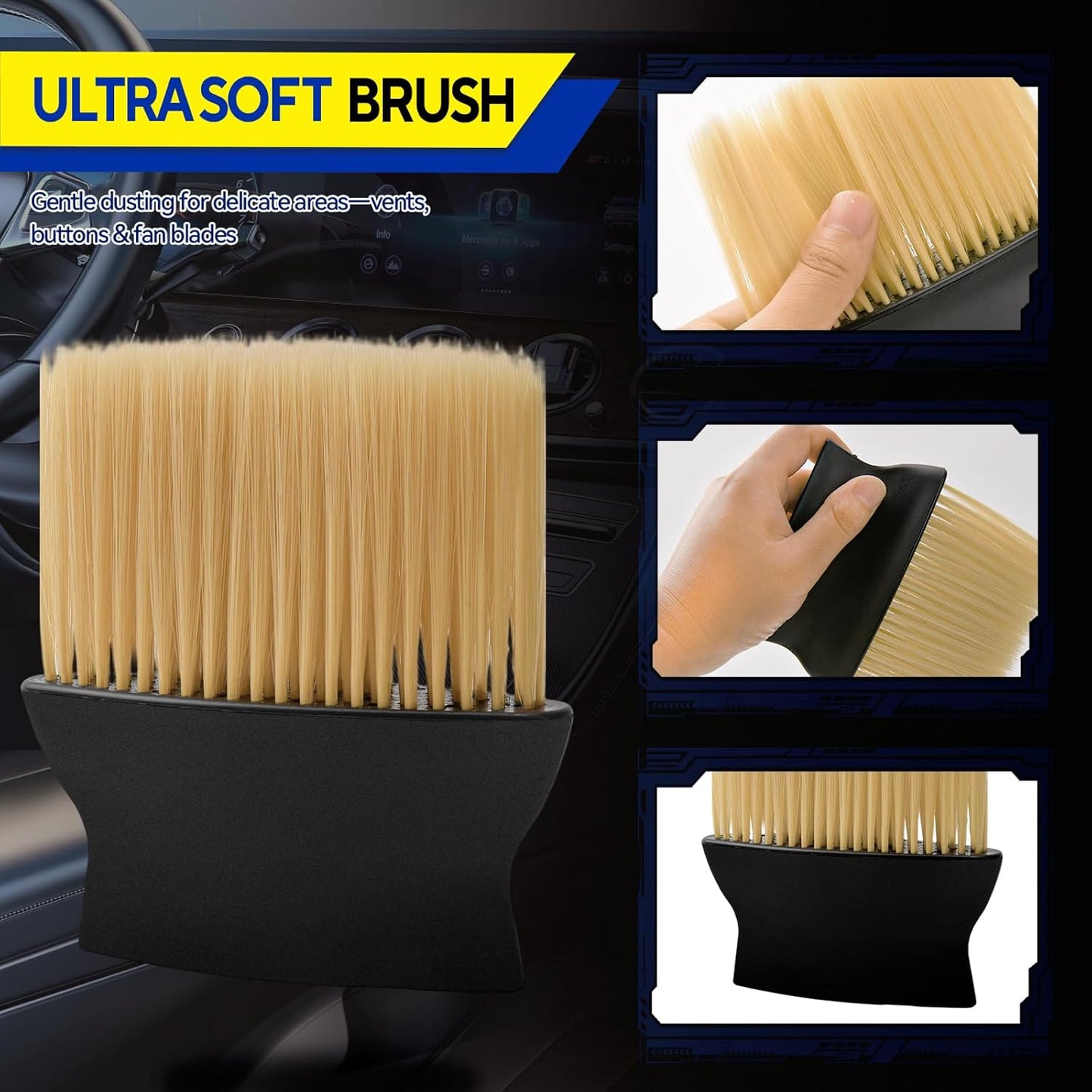 7PCS Car Detailing Brush Kit - Ultra Soft Boars Hair Car Interior Detailing Brushes, Includes 4 Different Brushes, Multi-use for Cleaning Interior or Exterior - Perfect Car Accessory Gift