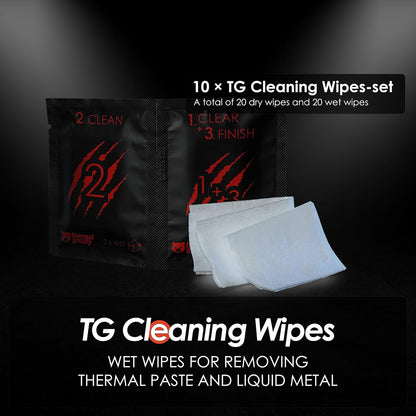 Thermal Grizzly TG Cleaning Wipes (10 Pcs - 20 Wet & 20 Dry Wipes) - Clean and Degrease Surfaces - Optimal Adhesion of Thermal Conductive Materials
