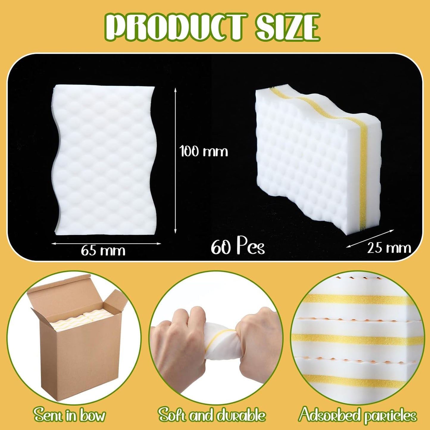 SiliFine Magic Extra Durable Sponge Eraser 3 Layer Density Cleaning Pads in Bulk Thick More Lasting Sponge Eraser for Bathroom Kitchen Floor Bathtub Toilet Cleaner(60 Pcs,White, Blue)