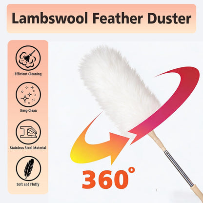 Cedenoo Lambswool Duster Extendable 22–55 Inch Natural Wool Duster with Flexible Head for Ceilings Furniture Blinds Electronics Washable Reusable