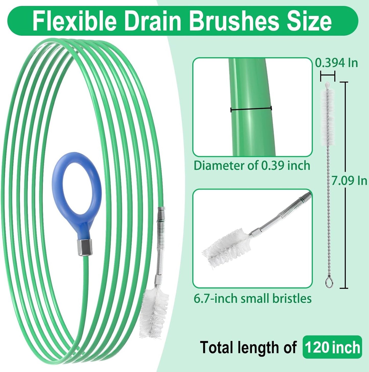 ecocstm Auto Sunroof Drain Cleaning Tool, 120 Inch Flexible Drain Brush, Sunroof Drain Cleaner with Pipe Cleaning Brush, Syringe Hose and Crevice Brush, Cleaning Tool for Drains, Sewers, Windshields