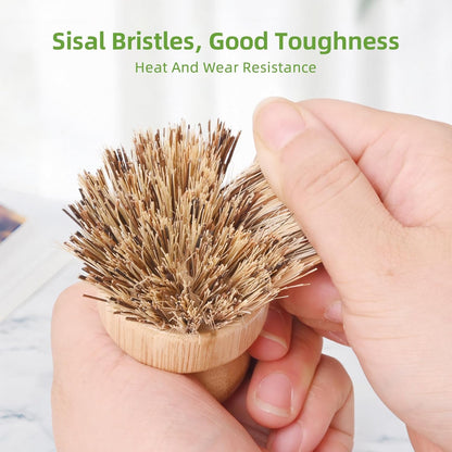 Bamboo Dish Brush with Handle - Soft Bristle, Non Toxic Dish Scrubber Compostable & Sustainable Bamboo Scrub Brush for Dishes, Pots and Pans