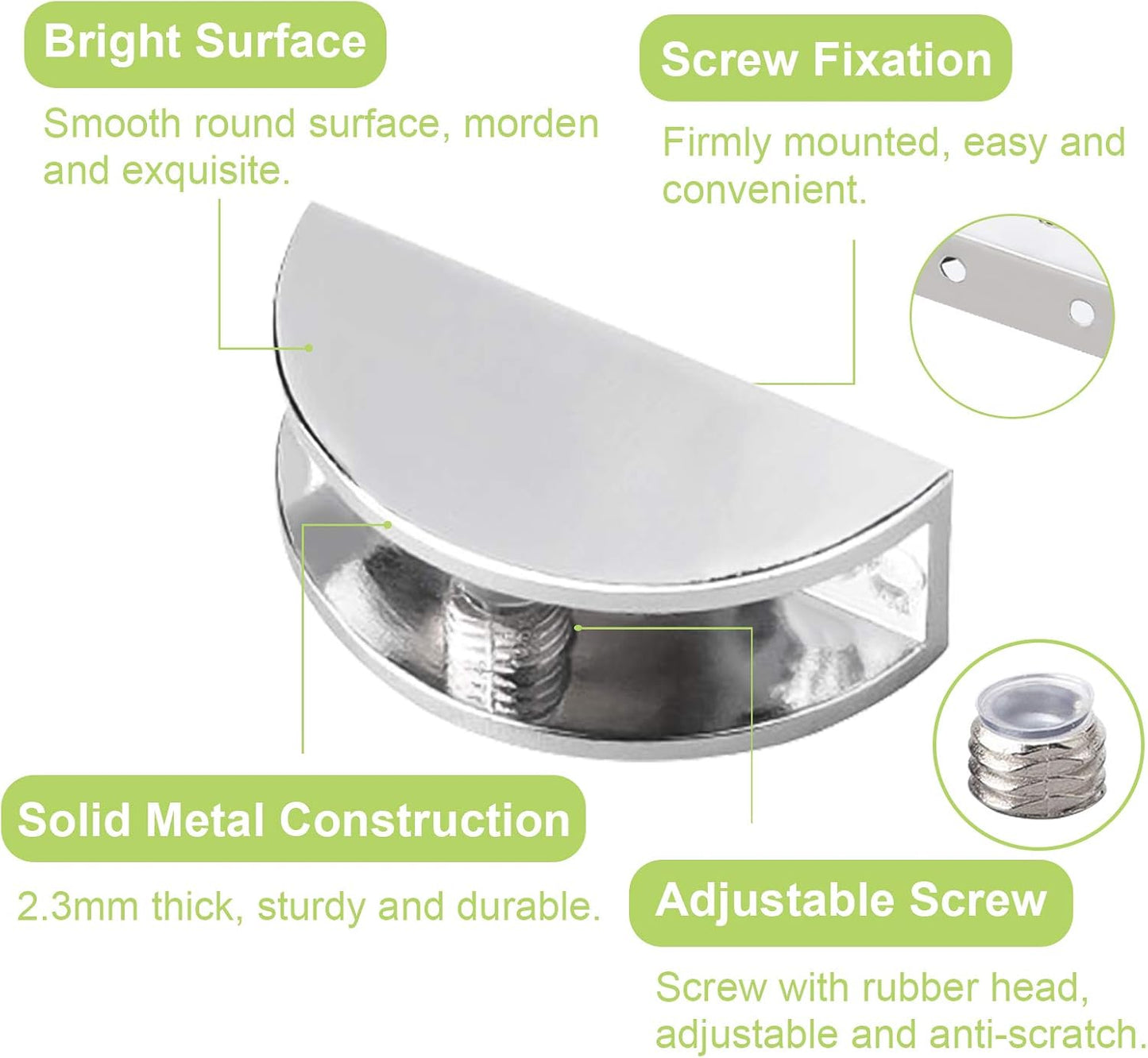 8Pcs Adjustable Half Round Glass Shelf Brackets 201 Stainless Steel Glass Clamp Clips Wall Mounted Brushed Shelf Holder Supports Mounting Brace for 3-8mm Thick Glasses