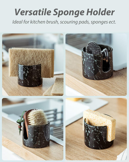Zoeeker Sponge Holder for Kitchen Sink, Ceramic Dish Sponge Dish Rack Scrubby Caddy Kitchen Organizer Cute Sink Caddy Organizer, Farmhouse Decor, Speckled Glaze