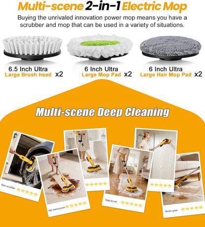qimedo 6000mAh Battery Cordless Electric Mop M3 Pro, 800RPM Electric Power Scrubber & Mops for Floor Cleaning, Automatic Spin Mops with Smart Display,Rotating Mop with LED Light & Water Spray