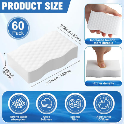 SiliFine Magic Extra Durable Sponge Eraser 3 Layer Density Cleaning Pads in Bulk Thick More Lasting Sponge Eraser for Bathroom Kitchen Floor Bathtub Toilet Cleaner(60 Pcs,White, Blue)