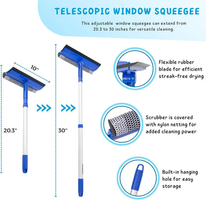 Shower Squeegee for Glass Door, 10'' Rubber Water Wiper for Bathroom Tile and Mirror, Clear Plastic Window Cleaner Tool, 2 Pack
