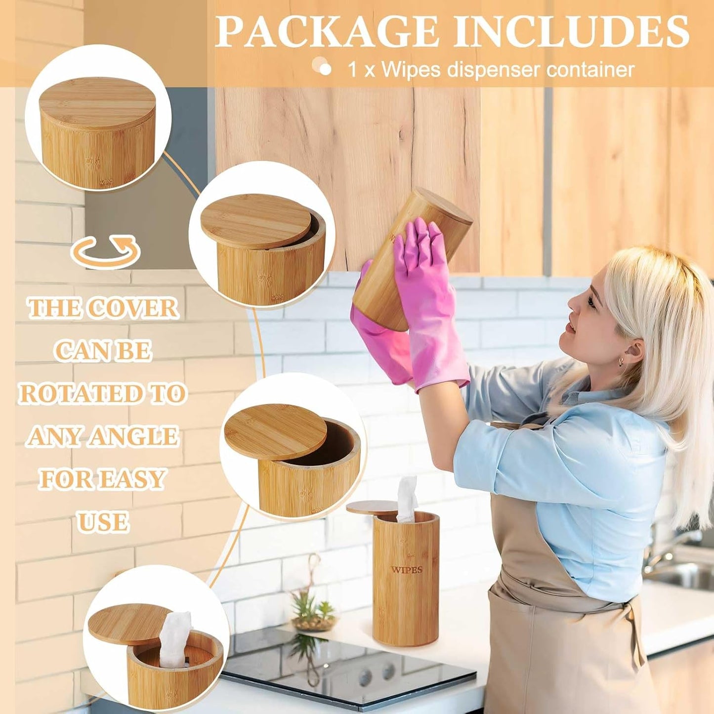 Willinglong Refillable Wet Wipes Dispenser Disinfecting Wipe Container with Magnetic Lid Stylish Decorative Bamboo Holder for Bathroom Kitchen Countertop Home Office Storage Cleaning(Black)