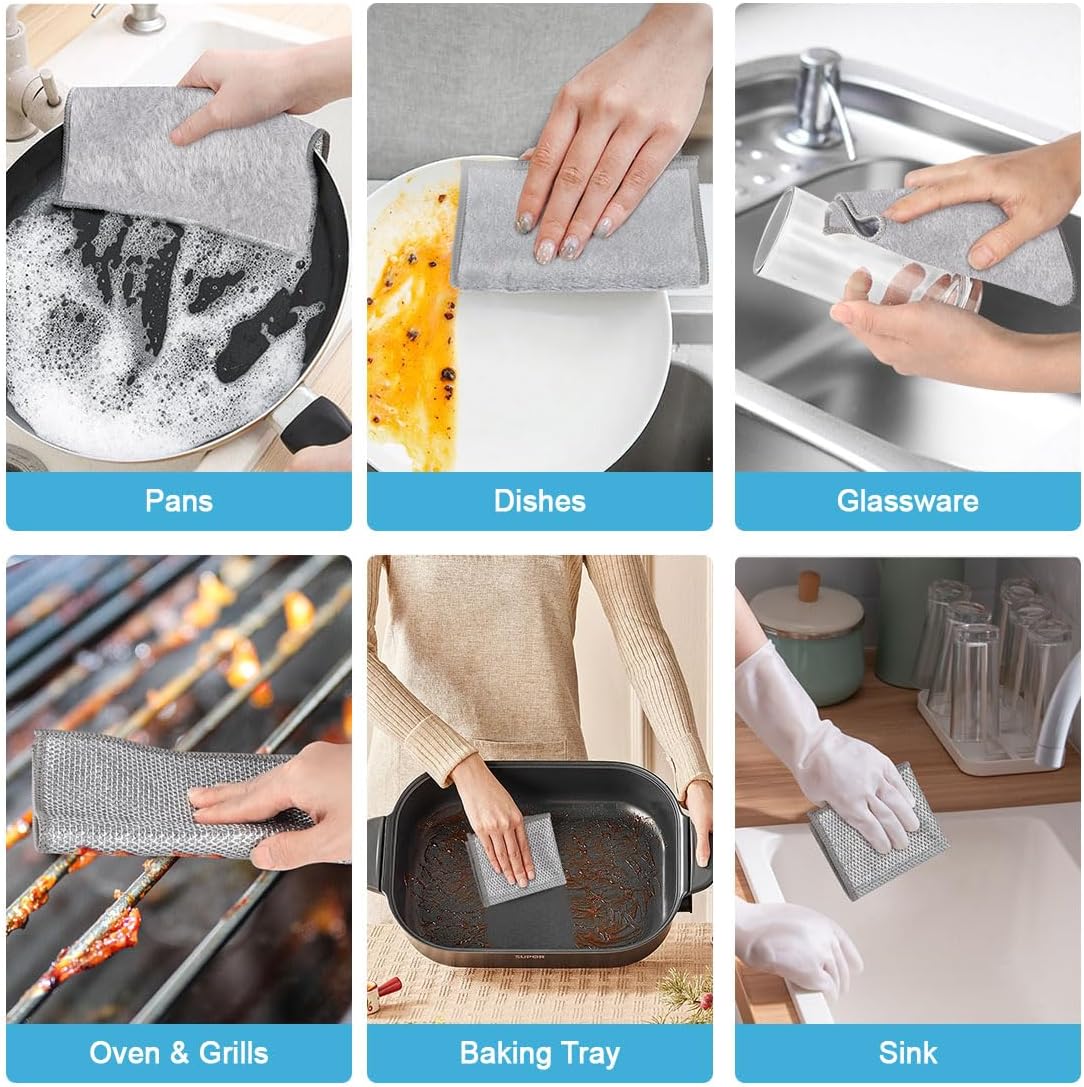 AIDEA Non Scratch Wire Dishcloth 24PK, Wire Dishwashing Rag for Wet and Dry, Dish Cloths for Washing Dishes, Cleaning Pads Steel Scrubber for Cookware, Sinks, Dishes, Stove Tops, 7"×8"