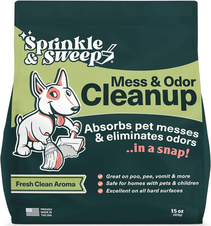 Sprinkle & Sweep: Pet Mess & Odor Cleanup - 15oz Bag - Dog Accident & Mess Clumping Powder, Remove Pee-Poop-Vomit from Hard Surfaces, Ultra-Absorbent
