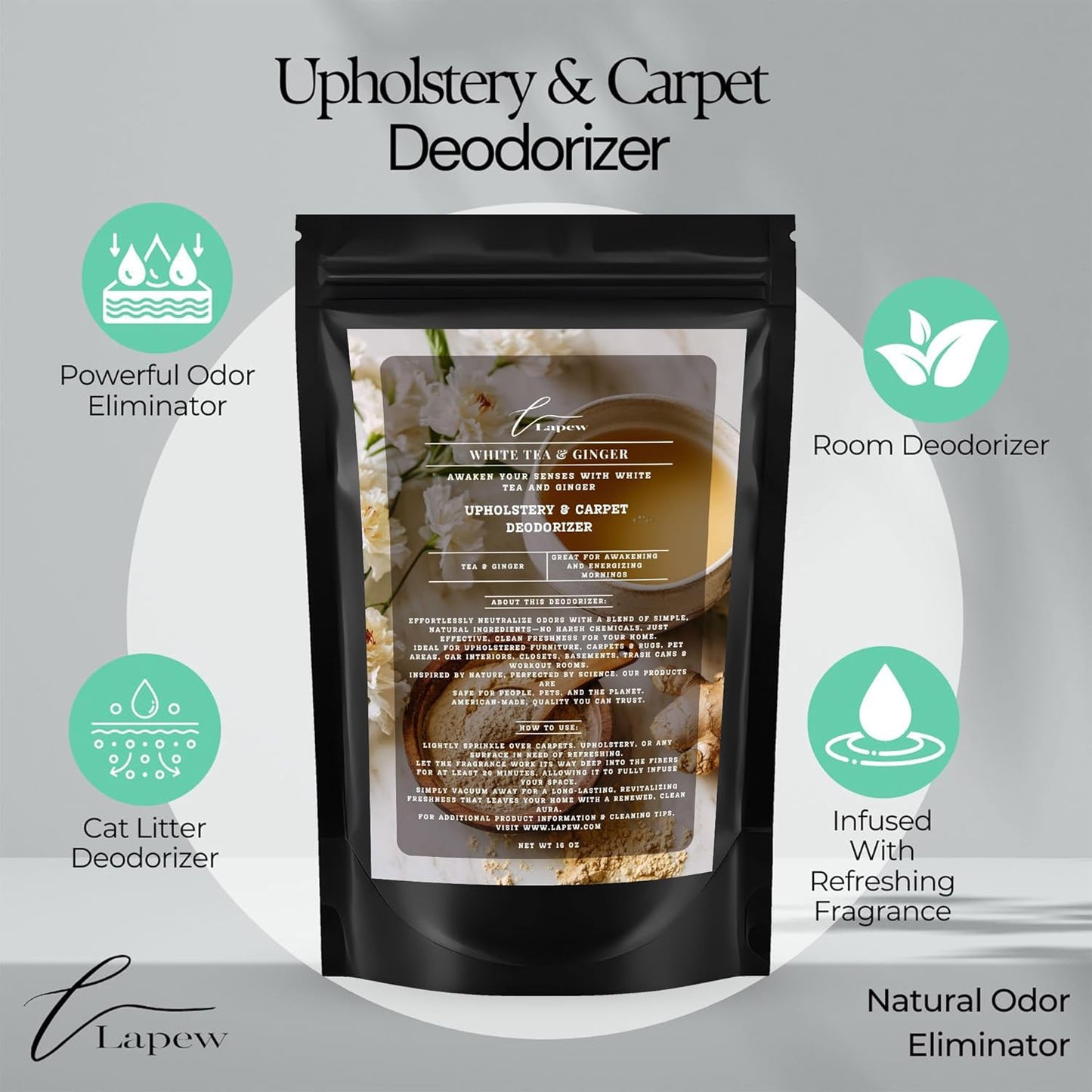 Lapew Black Sea Scented Cleaning Bundle | Carpet Deodorizer Powder (16 oz) & Mop Soap Concentrate (36 oz) | Pet-Friendly Odor Eliminator - Colors A