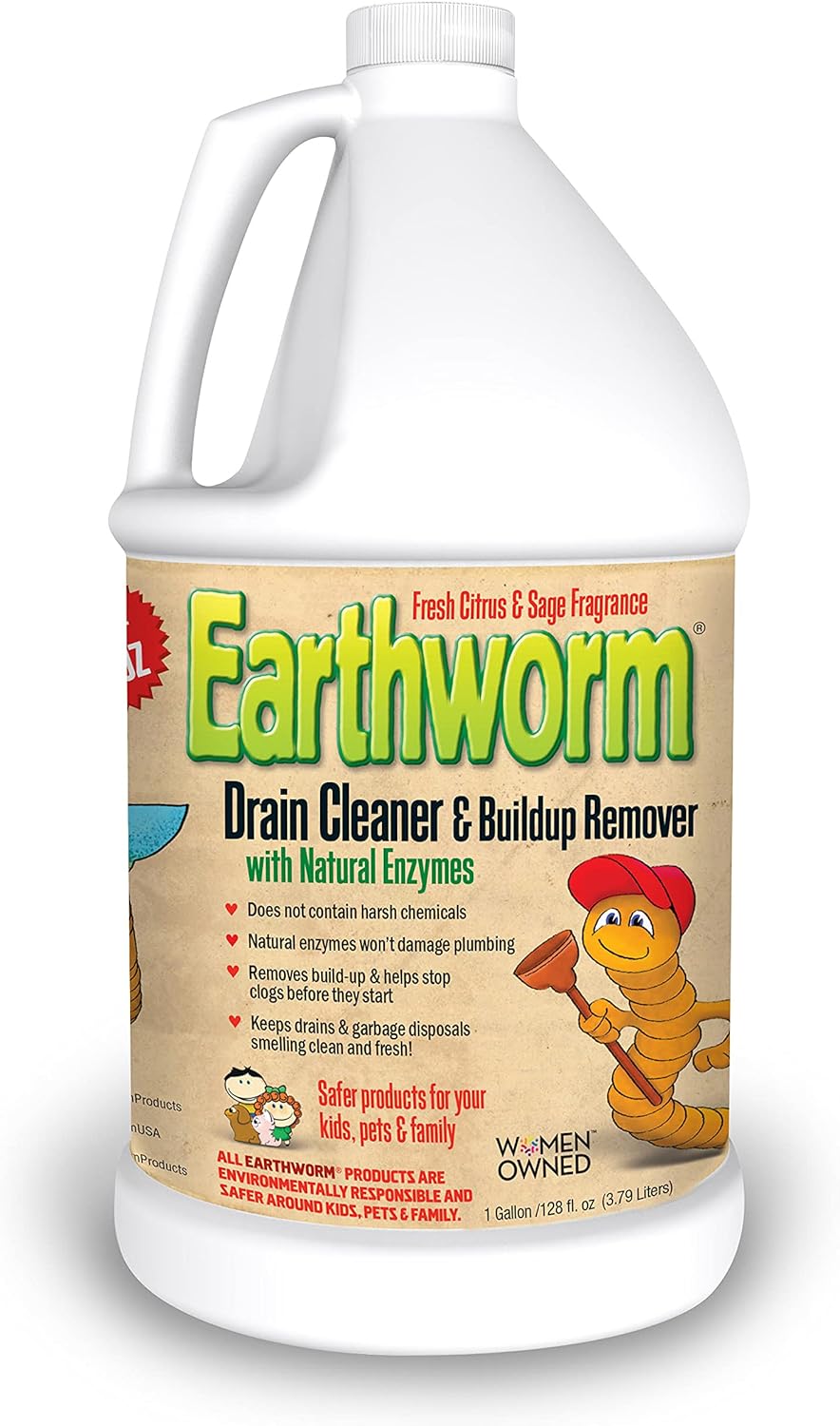 Earthworm Drain Cleaner - Clog Remover - Drain Opener/Deodorizer - Natural Enzymes, Safer for Families, Environmentally Responsible - 32 fl oz