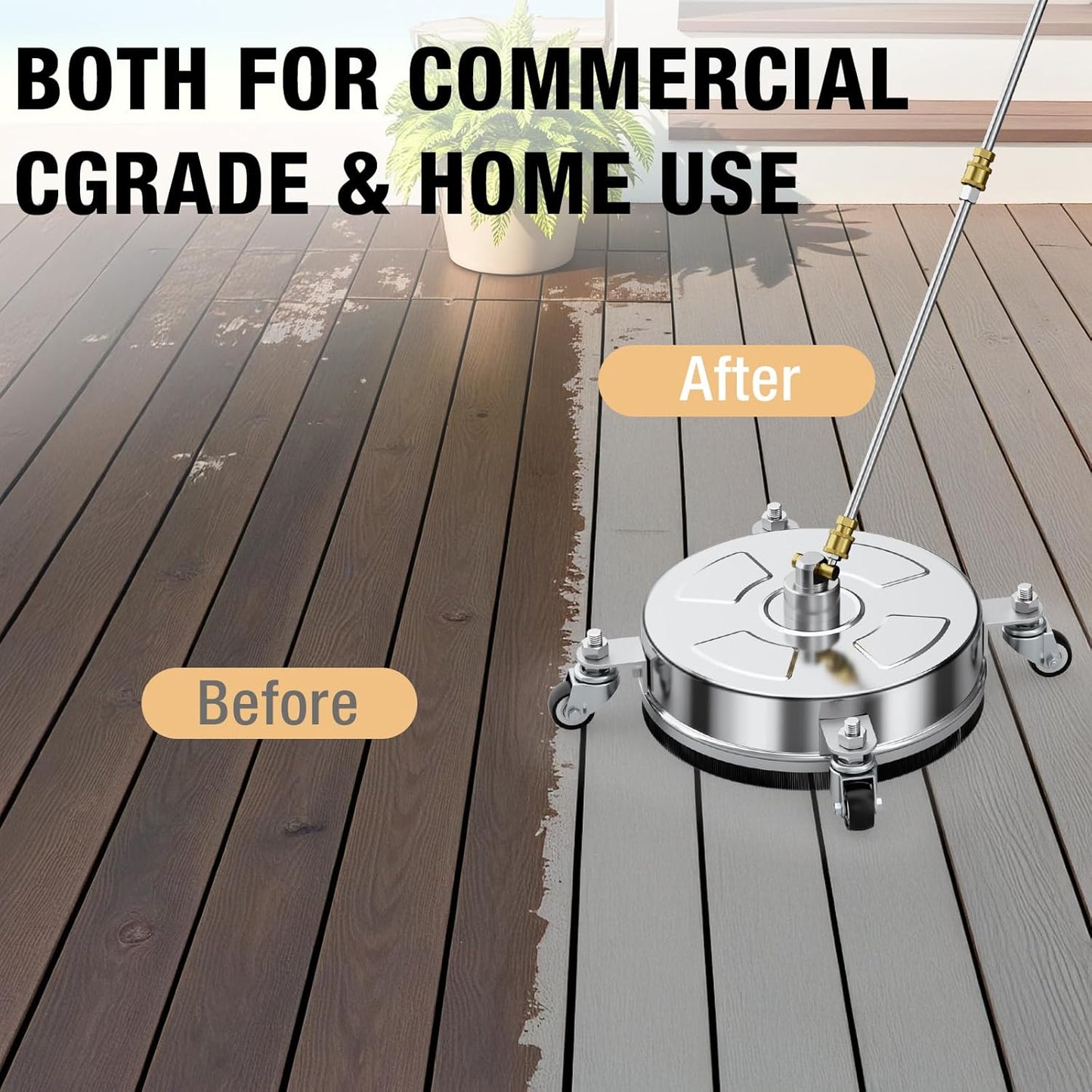 14" Pressure Washer Surface Cleaner with 4 Wheels, Stainless Steel Housing, 4000 PSI Max, 3 Connect Nozzles & 2 Extension Wands, Pressure Washer Surface Cleaner for Concrete, Patios, Sidewalks