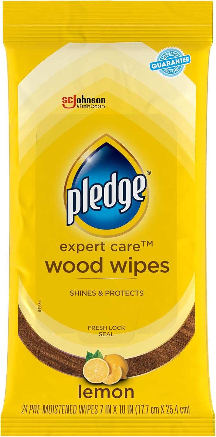 Pledge Expert Care Enhancing Wood Wipes, Lemon Scent (Pack of 6, 144 Total Count), Yellow