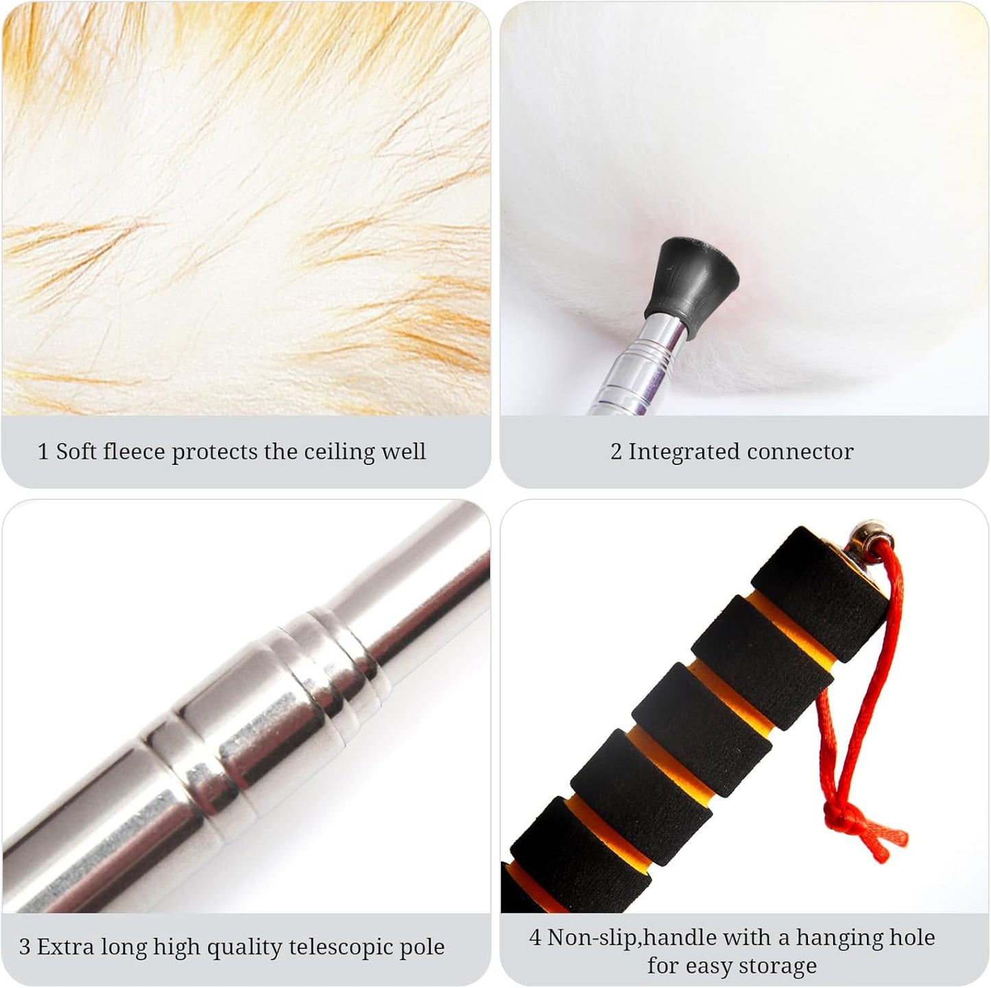 Extendable Lambswool Duster Stainless Steel Handle 133" Removable Feather Duster for Cleaning Ceiling Fans Interior Roof Furniture, Brown