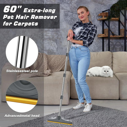 B-Land Carpet Rake for Pet Hair Removal, Reusable Pet Hair Remover with 60” Adjustable Long Handle, Carpet Scraper Dog Cat Hair Remover Tool for Rugs, Mats