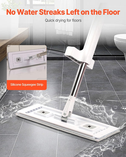 VEVOR Mop and Bucket with Wringer Set, Wet & Dry Use, Flat Mop and Bucket System with 3 Washable Microfiber Pads, Flat Mop with Stainless Steel Handle, Mop Bucket Set for Hardwood Tile Vinyl