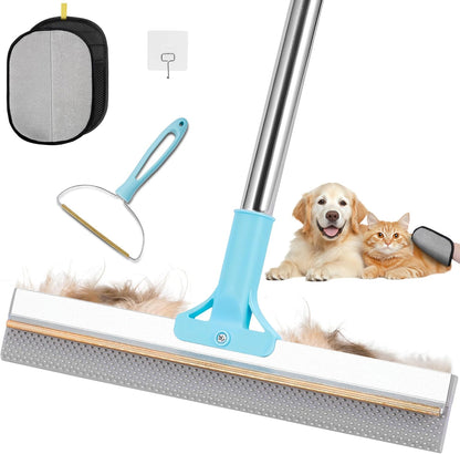 vorona Carpet Rake for Pet Hair Removal, 3 in 1 Pet Hair Removal Broom Tool with 54" Adjustable Long Handle, Reusable Dog & Cat Carpet Scraper,Pet Hair Remover for Rugs, Mats, Curtains, Couch