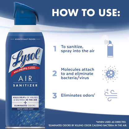 Lysol Bundle containing x2 Lysol Disinfectant Spray for Hard and Soft Surfaces, Crisp Linen, 19 Fl. Oz + Lysol Air Sanitizer Spray, For Air Sanitization and Odor Elimination, White Linen, 10 Fl. Oz