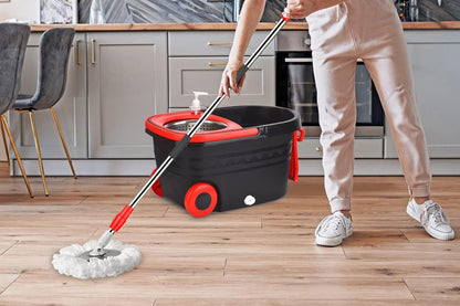 Spin Mop and Bucket with Wringer Set,360° Spin Mop & Bucket Floor Cleaning System Mop Bucket with 61" Adjustable Extended Handle 3 Microfiber Replacement Head Refills