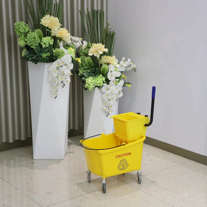 Midoneat Mop Bucket with Wringer, 22 Qt (5.5 Gallon), Handle, Wheels,Floor Cleaning, 16.5" L x 10.6" W x 26.4" H, Yellow,Add One Cotton Mop
