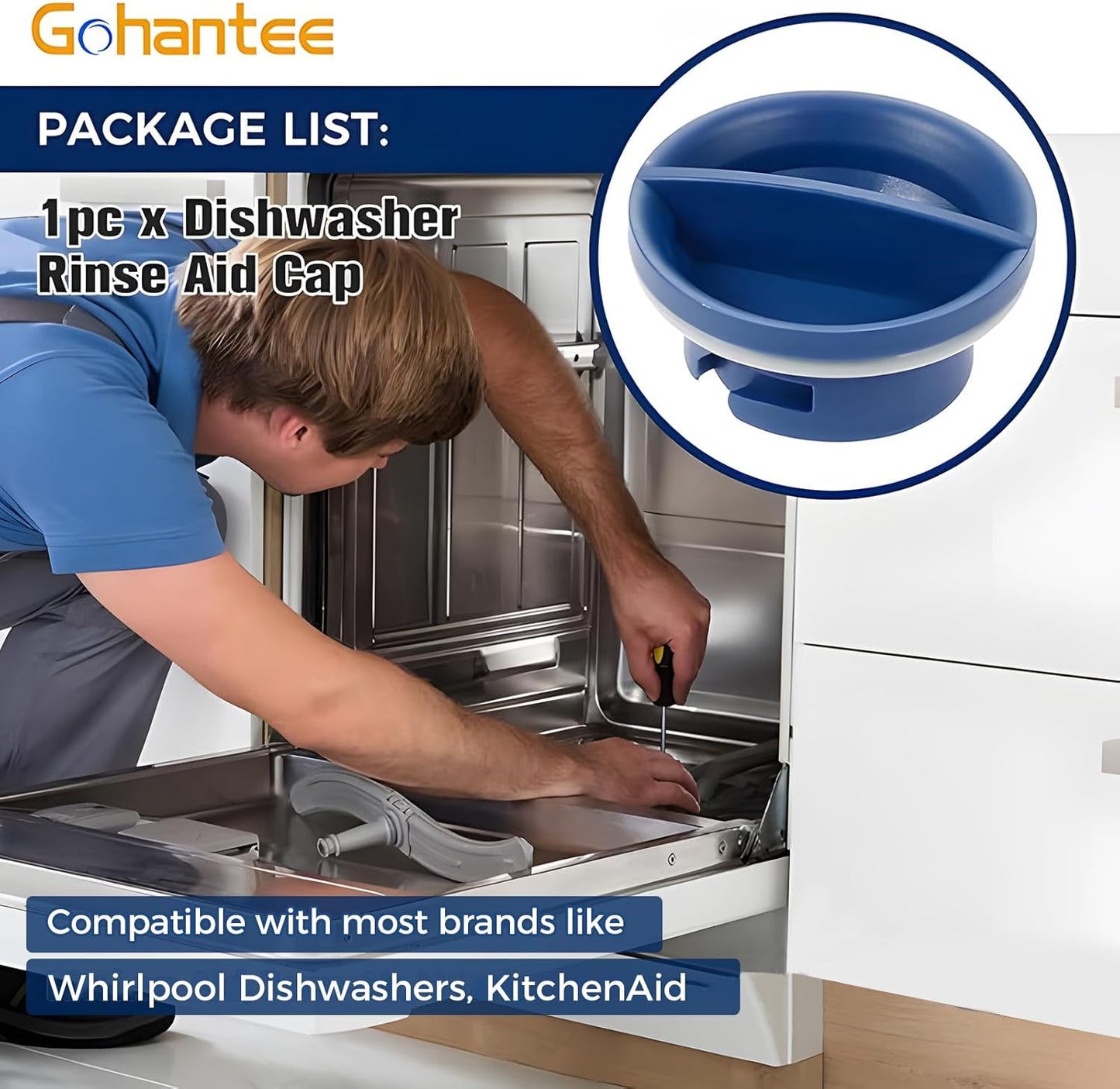 W10524920 Dishwasher Rinse Aid Cap Fit for Whirlpool Dishwashers & KitchenAid Replace Part# WPW10524920 WPW10304408