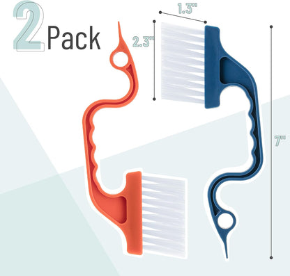 Slick- Window Track Cleaning Brush, 2 Pack, Blue Ergonomic Handle, Built-in Scraper, Multipurpose, Window Track Cleaning Tools