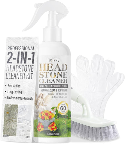 Headstone Cleaner for Graves, Tombstone & Headstone, Removes Dirt, Moss & Other Grime, for Restoring Natural Luster on Granite, Stone, Marble, Slate, Concrete & More, 8.8 oz