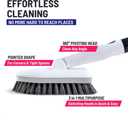 Moku Home Shower Scrubber 3 in 1 Extendable Long Handle 58" Cleaning Brush - Non Scratch Shower Brush for Cleaning Bathroom Kitchen Toilet Wall Tub Tile (Gray)
