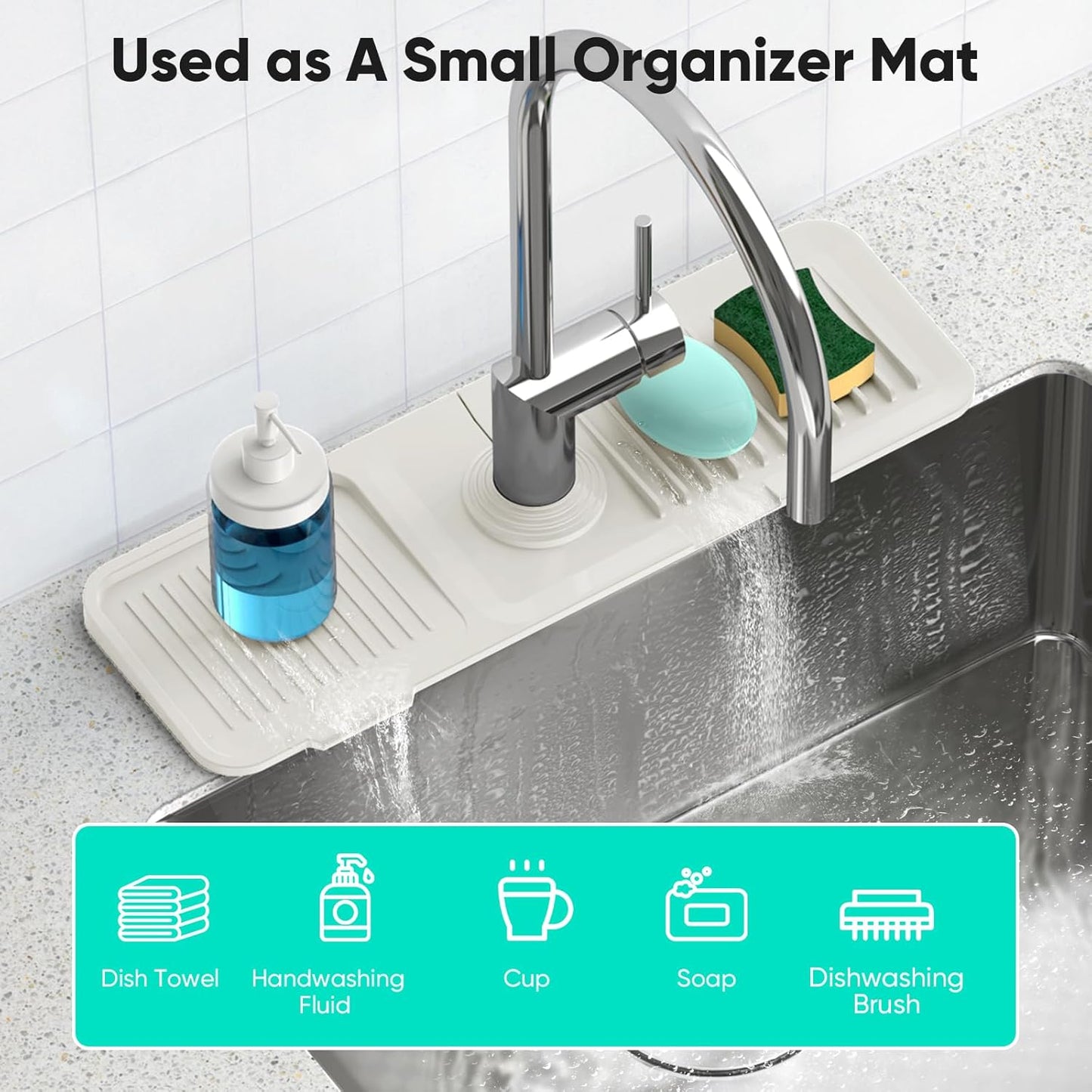 24 Inch Longer Faucet Mat for Kitchen Sink, 5° Slope Fast Self-draining, Kitchen Sink Splash Guard Silicone Sink Faucet Mat Splash Guard Kitchen Sink Area Tidy Splash Faucet Guard Draining Mat