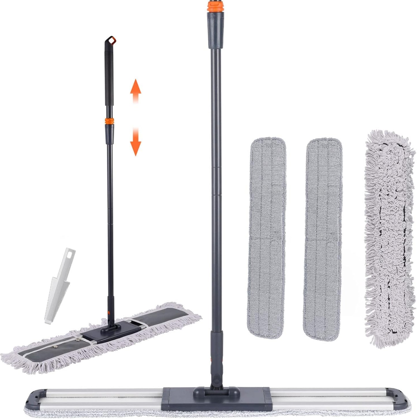 Flat Mop for Cleaning Floors Heavy Duty Microfiber Wet Mop Deep Cleaning for Hardwood, Tile & Laminate, Includes 4 Reusable Washable Pads and Adjustable Long Handle (32 in Mop Set)