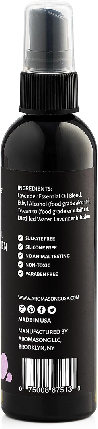 Aromasong All-Natural Lavender Room & Linen Spray 8 Oz for Sheets, Pillow, Fabric, Bed, Sleeping with a Refreshing Scent.